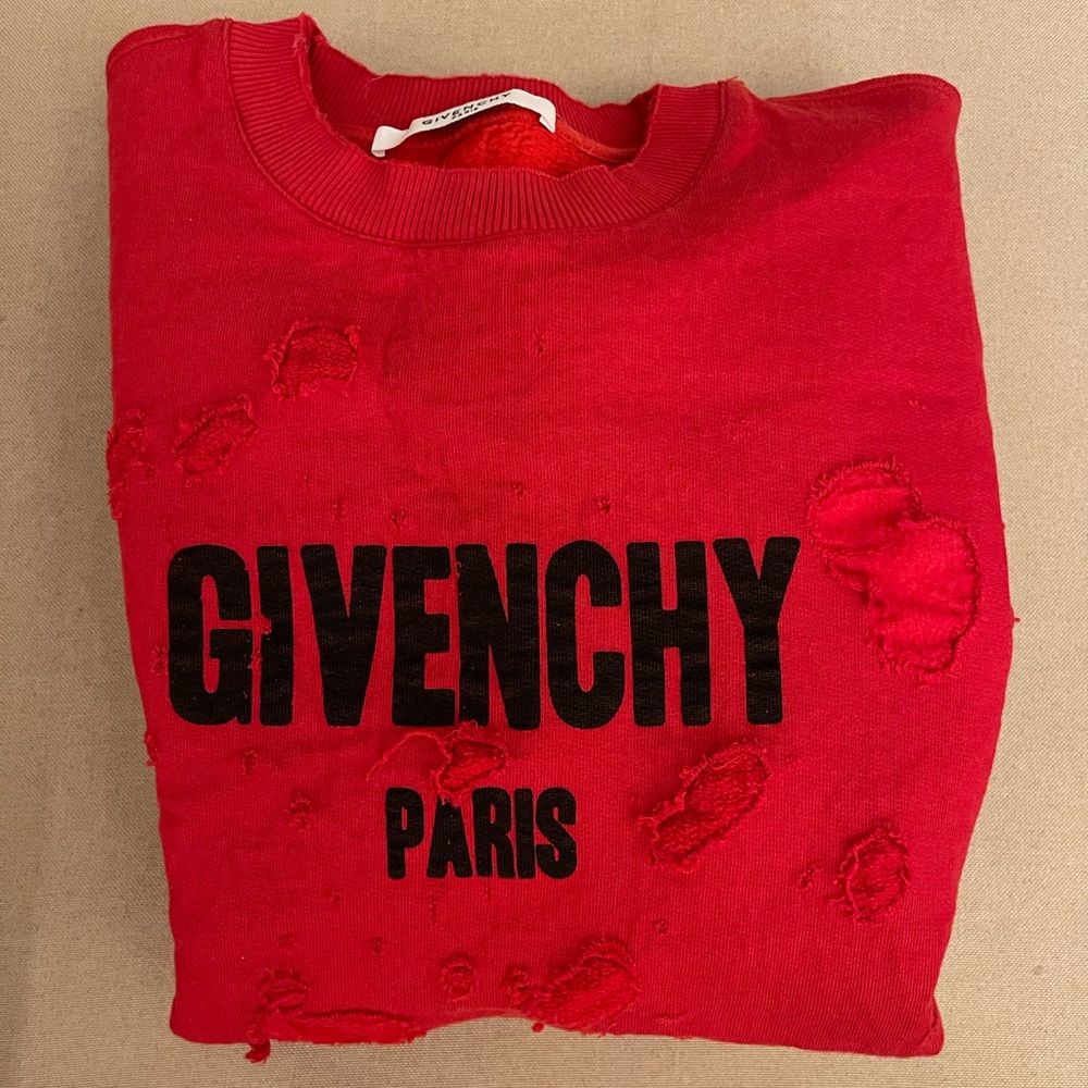Givenchy Red Destroyed Logo Sweatshirt